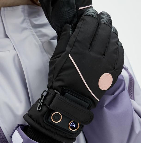 USB Heated Winter Ski Gloves with 3 Heat Levels (Black)