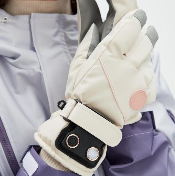 USB Heated Winter Ski Gloves with 3 Heat Levels (White)