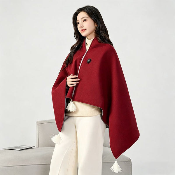 USB Washable Heated Shawl-No Power Bank Included-Red