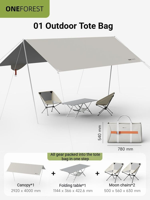 White Canopy Version-Canopy+Folding Table+2 Moon Chairs