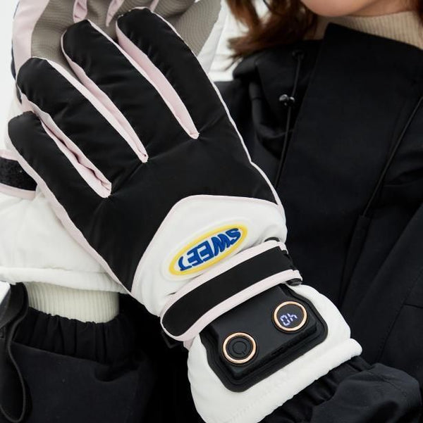 Water-Repellent Fleece-Lined Heated Gloves (Black)