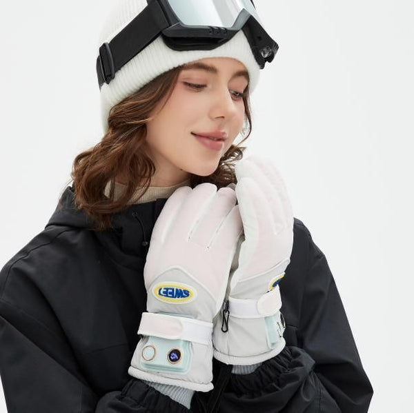 Water-Repellent Fleece-Lined Heated Gloves (Pink)