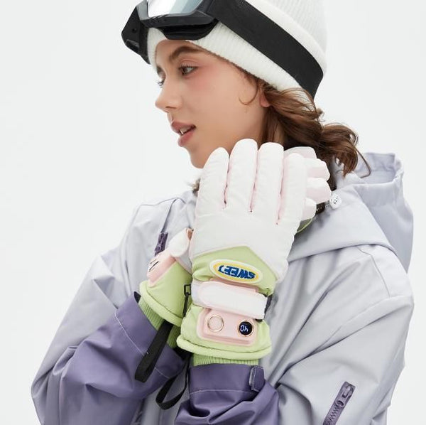 Water-Repellent Fleece-Lined Heated Gloves (Light Green)