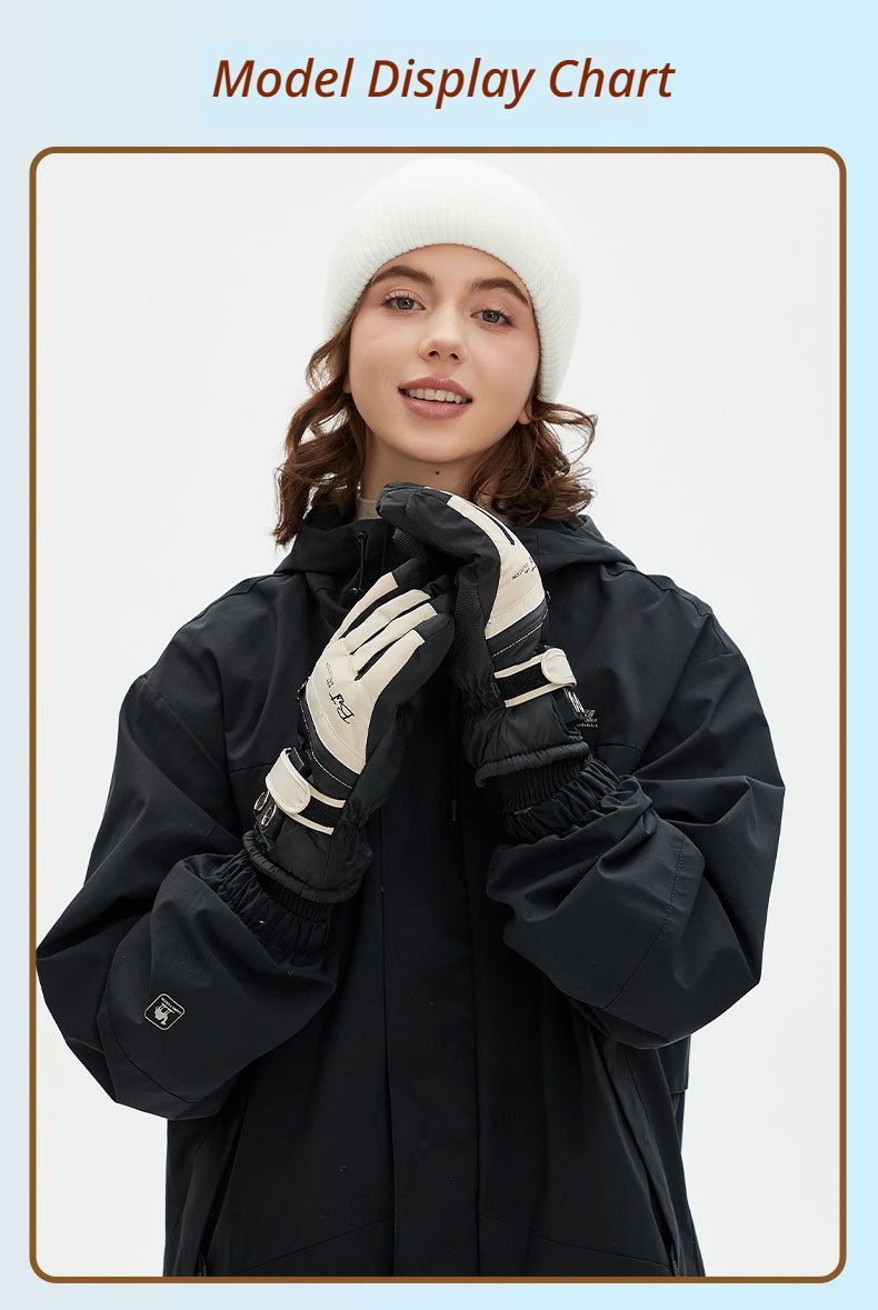 Winter Self-Heating Windproof Touchscreen Gloves-Beige Black