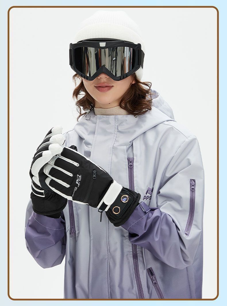 Winter Self-Heating Windproof Touchscreen Gloves-White Black