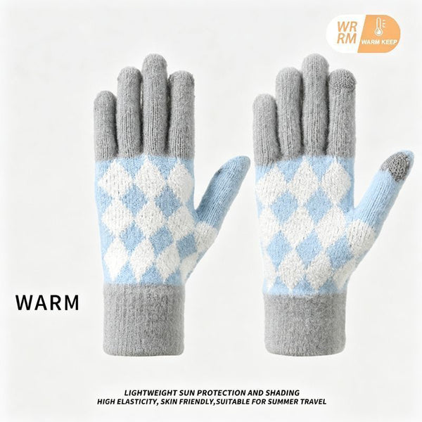 2Pcs Women's Autumn Winter Knit Touchscreen Gloves - Light Gray