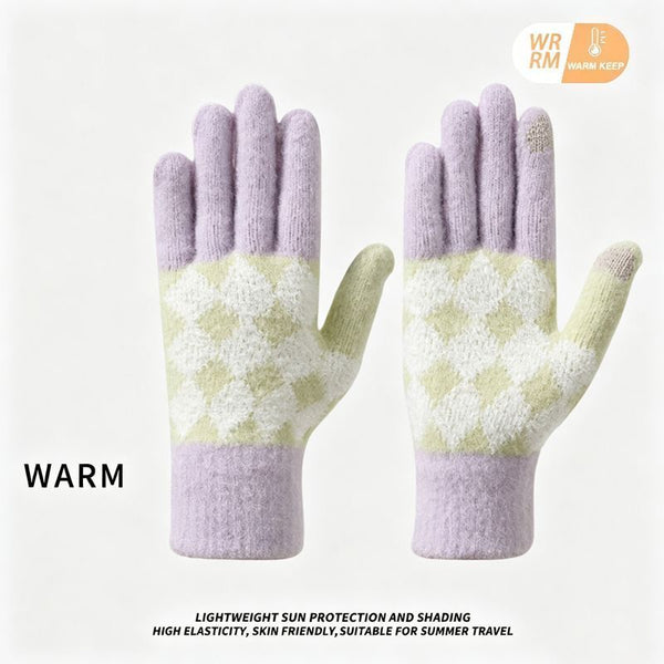 2Pcs Women's Autumn Winter Knit Touchscreen Gloves - Taro Purple
