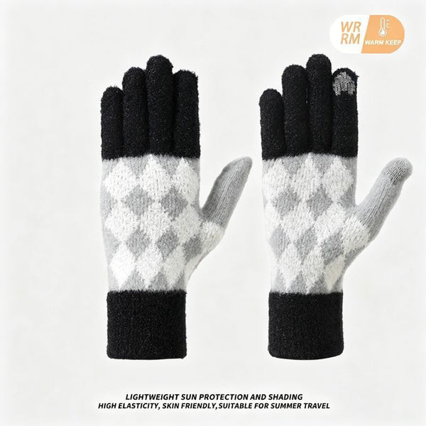 2Pcs Women's Autumn Winter Knit Touchscreen Gloves - Black