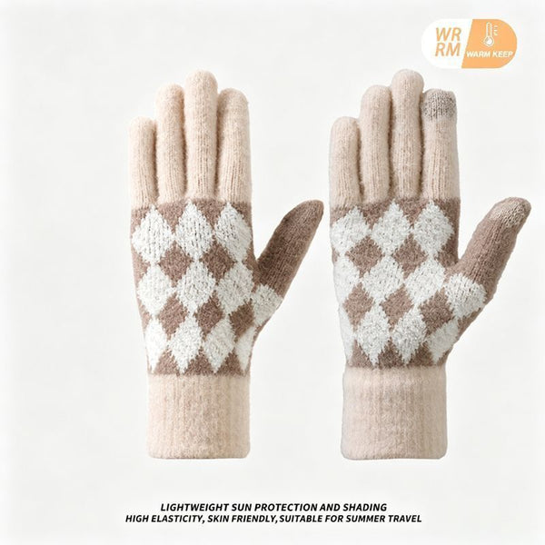 2Pcs Women's Autumn Winter Knit Touchscreen Gloves - Beige