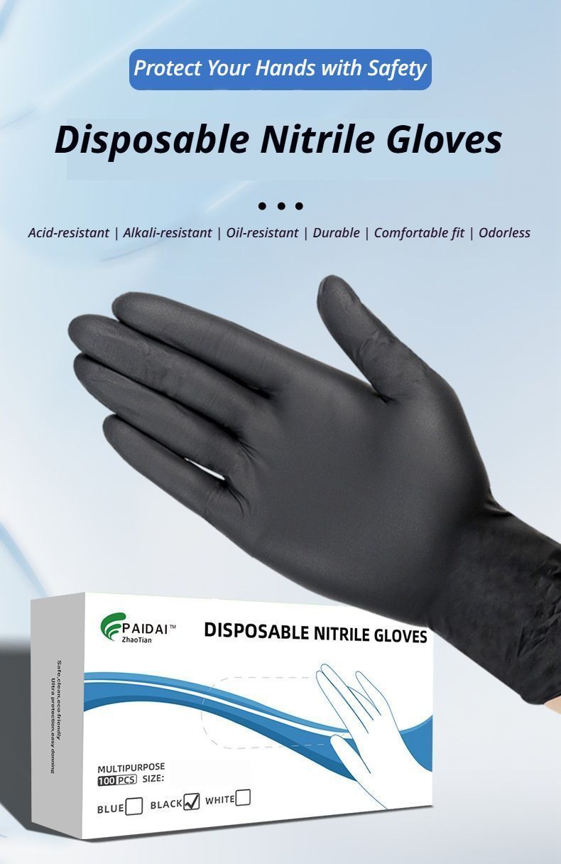 300Pcs Black Nitrile Gloves Medium