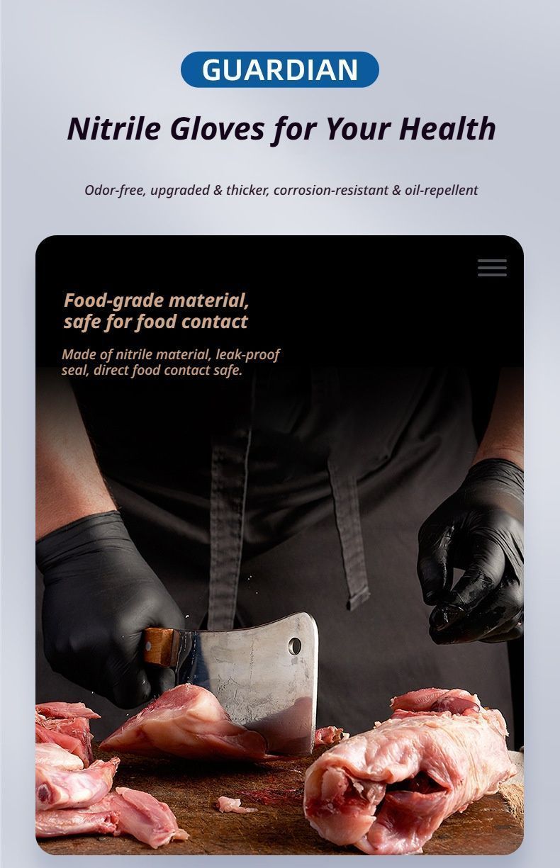 300Pcs Black Nitrile Gloves Medium