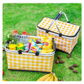 Thickened Foldable Aluminum Foil Insulated Picnic Basket-Yellow chequered pattern