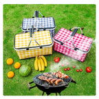 Thickened Foldable Aluminum Foil Insulated Picnic Basket-Yellow chequered pattern