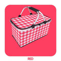 Thickened Foldable Aluminum Foil Insulated Picnic Basket-Red chequered pattern