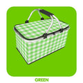 Thickened Foldable Aluminum Foil Insulated Picnic Basket-Green chequered pattern