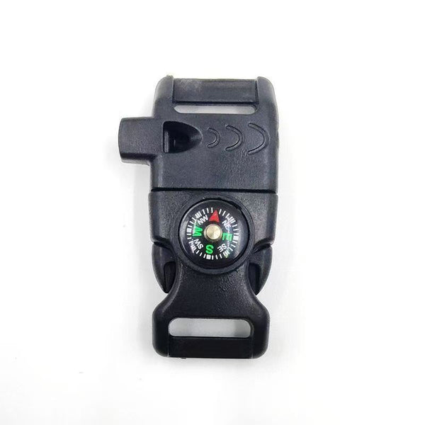 4pk Black Multi Survival Paracord Buckle Flint Whistle Compass