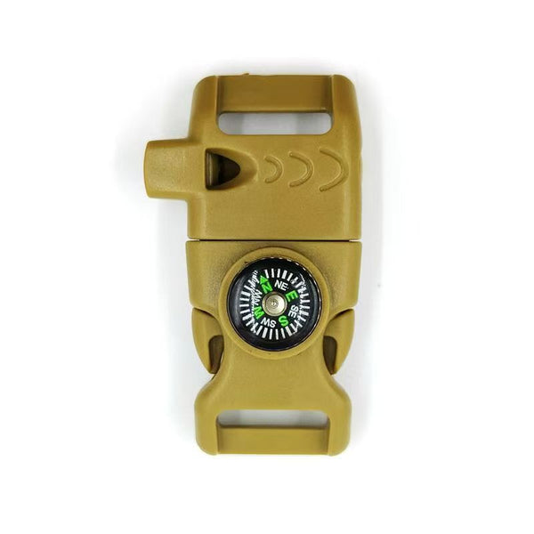 4pk Khaki Multi Survival Paracord Buckle Flint Whistle Compass
