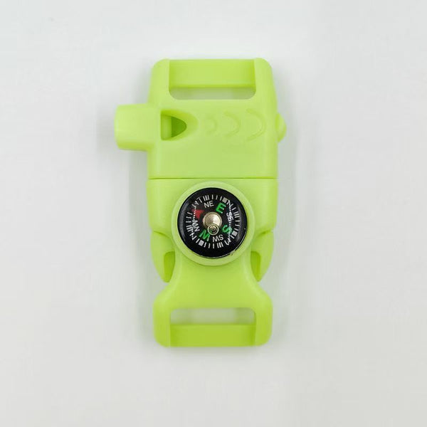 4pk Fluorescent Green Multi Survival Paracord Buckle Flint Whistle Compass