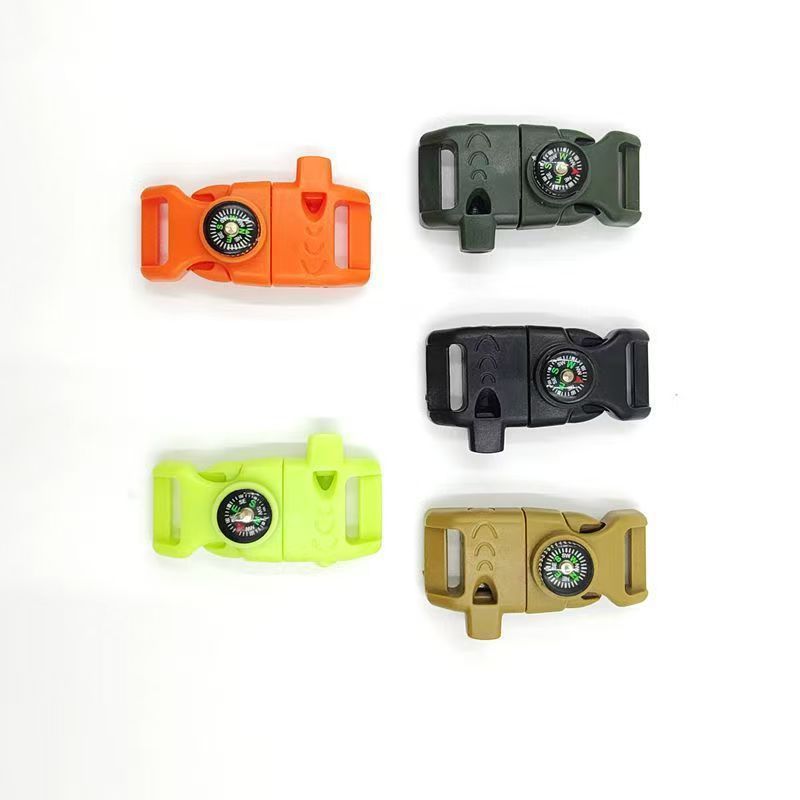 4pk Fluorescent Green Multi Survival Paracord Buckle Flint Whistle Compass