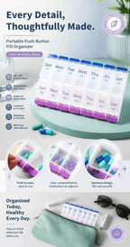 Portable Press 14 Compartment Pill Box Double Row Weekly Medicine Organiser 1Pc