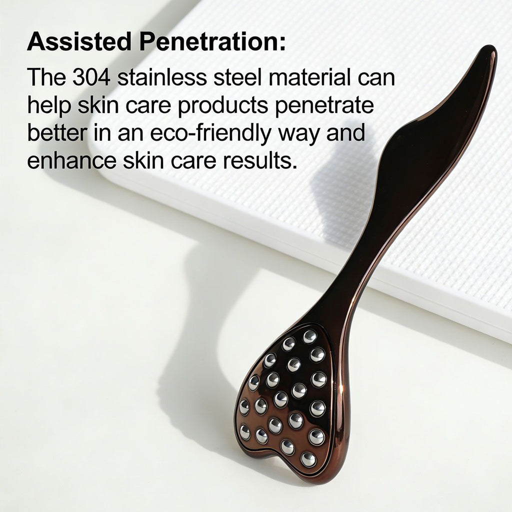 304 Stainless Steel Heart Shaped Roller Ball Massager: Face Lifting and Eye Soothing, Body Scraping and Relaxation, Lightweight and Portable, One Tool for Skincare and Body Care(coffee color)