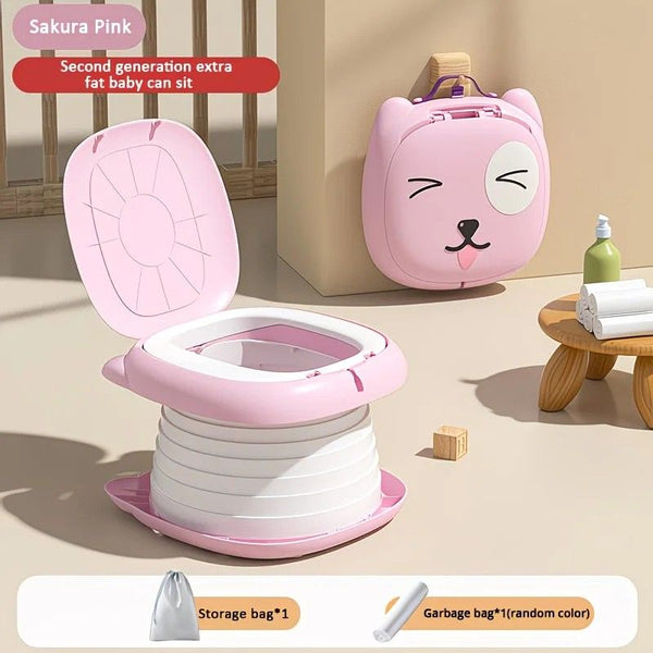 Car Folding Potty, cute cartoon design, folds in seconds for easy carrying, widened seat ring for comfort and stability, suitable for both home and travel.(pink)