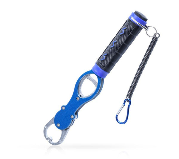 Aluminum Alloy Fish Control & Weighing Tool – Curved Jaw Anti-slip Lock, 18KG Instant Reading Scale(BLUE)