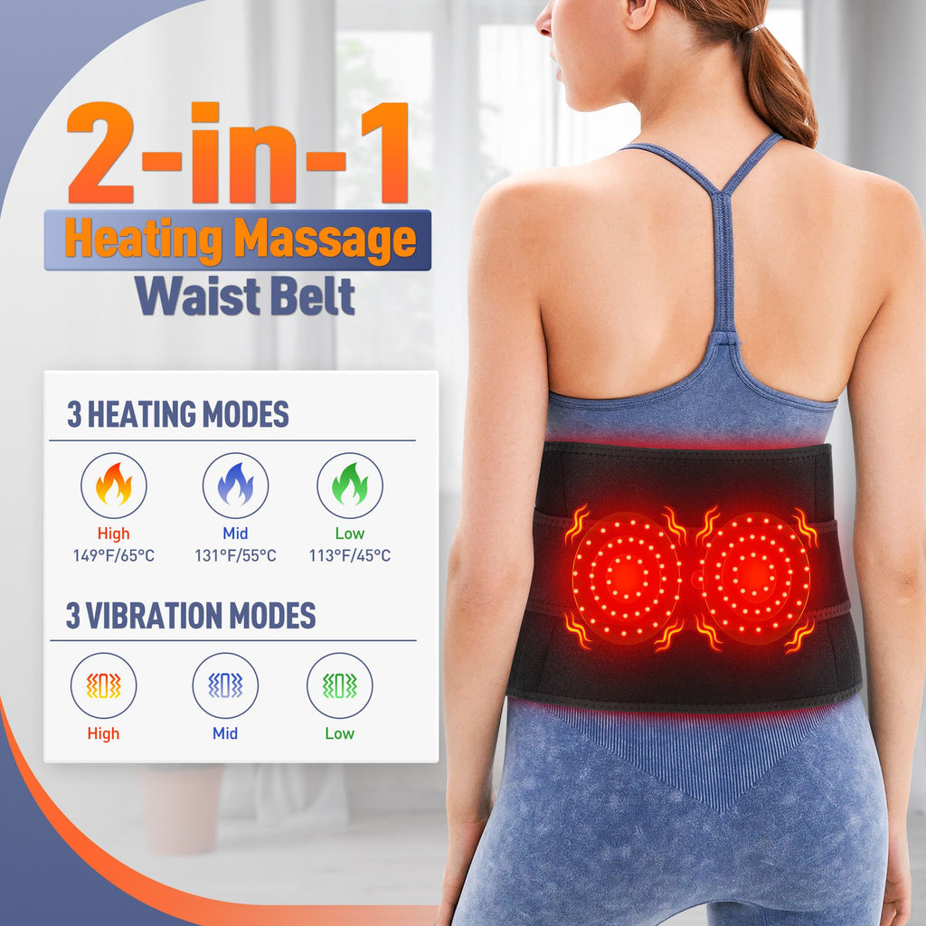 Heated Waist Belt with Vibration Massage – Infrared Heat Therapy, 3 Temp Levels, Rechargeable & Adjustable Strap (GREY)