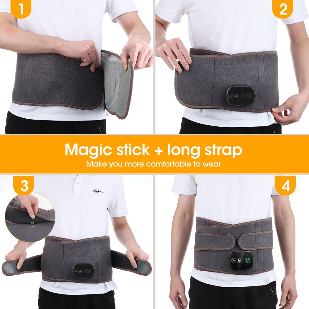 Heated Waist Belt with Vibration Massage – Infrared Heat Therapy, 3 Temp Levels, Rechargeable & Adjustable Strap (GREY)
