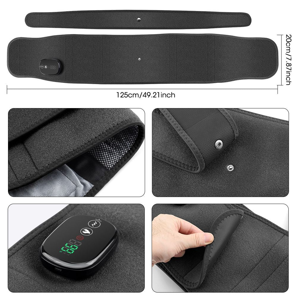 Heated Waist Belt with Vibration Massage – Infrared Heat Therapy, 3 Temp Levels, Rechargeable & Adjustable Strap (GREY)
