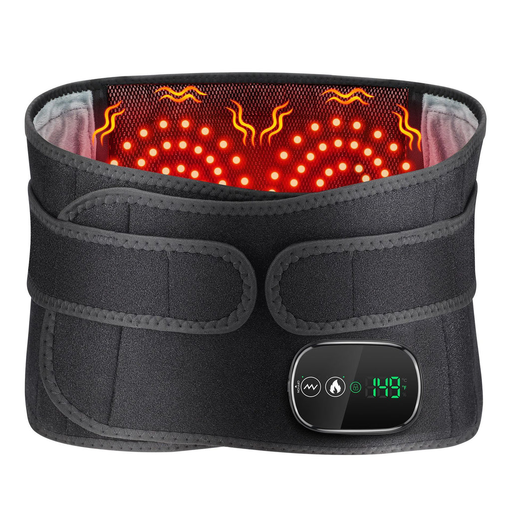 Heated Waist Belt with Vibration Massage – Infrared Heat Therapy, 3 Temp Levels, Rechargeable & Adjustable Strap (GREY)