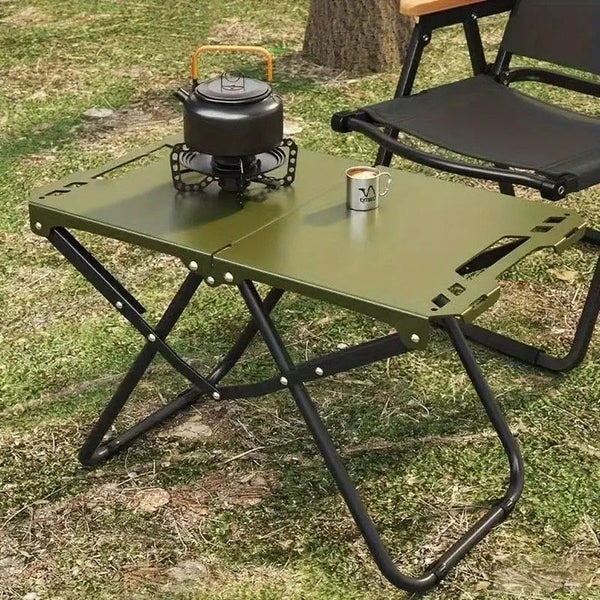 Portable Folding Camping Table Iron Outdoor Picnic Beach BBQ Tailgate Hiking with Storage Bag(GREEN)