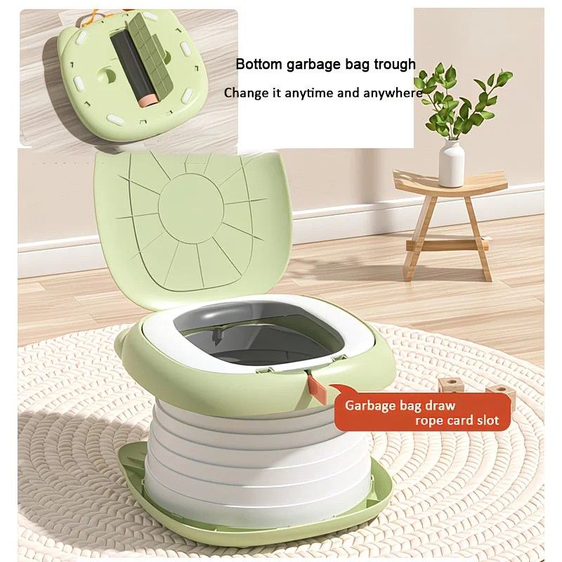 Car Folding Potty, cute cartoon design, folds in seconds for easy carrying, widened seat ring for comfort and stability, suitable for both home and travel.(GREEN)