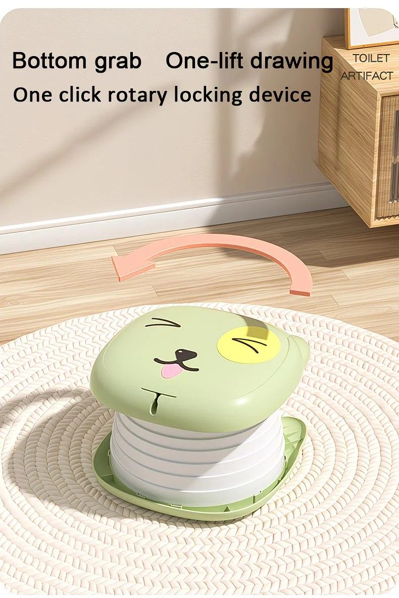 Car Folding Potty, cute cartoon design, folds in seconds for easy carrying, widened seat ring for comfort and stability, suitable for both home and travel.(GREEN)