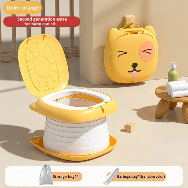 Car Folding Potty, cute cartoon design, folds in seconds for easy carrying, widened seat ring for comfort and stability, suitable for both home and travel.(YELLOW)