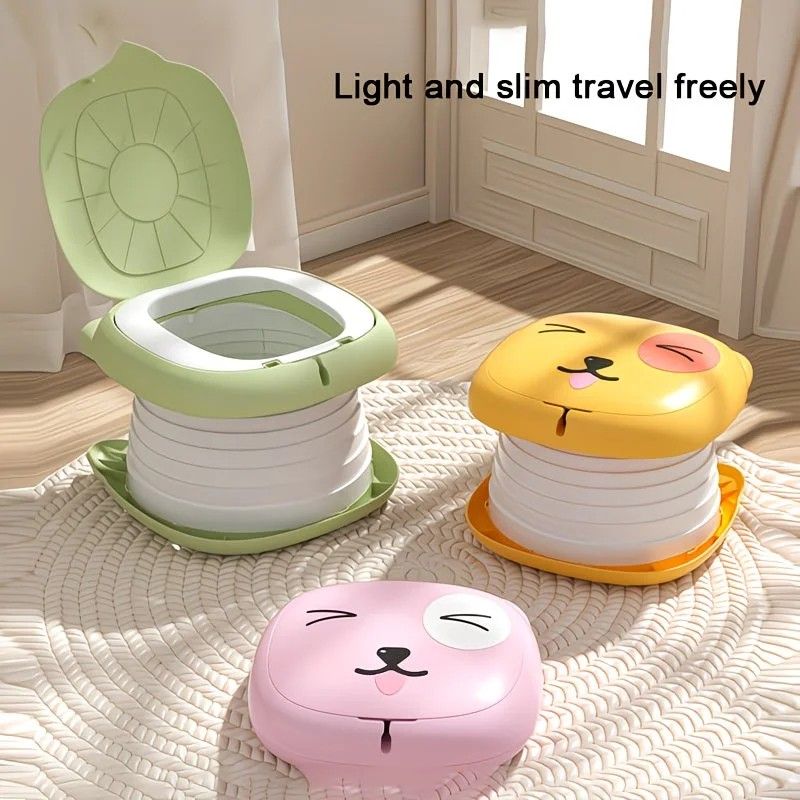 Car Folding Potty, cute cartoon design, folds in seconds for easy carrying, widened seat ring for comfort and stability, suitable for both home and travel.(YELLOW)