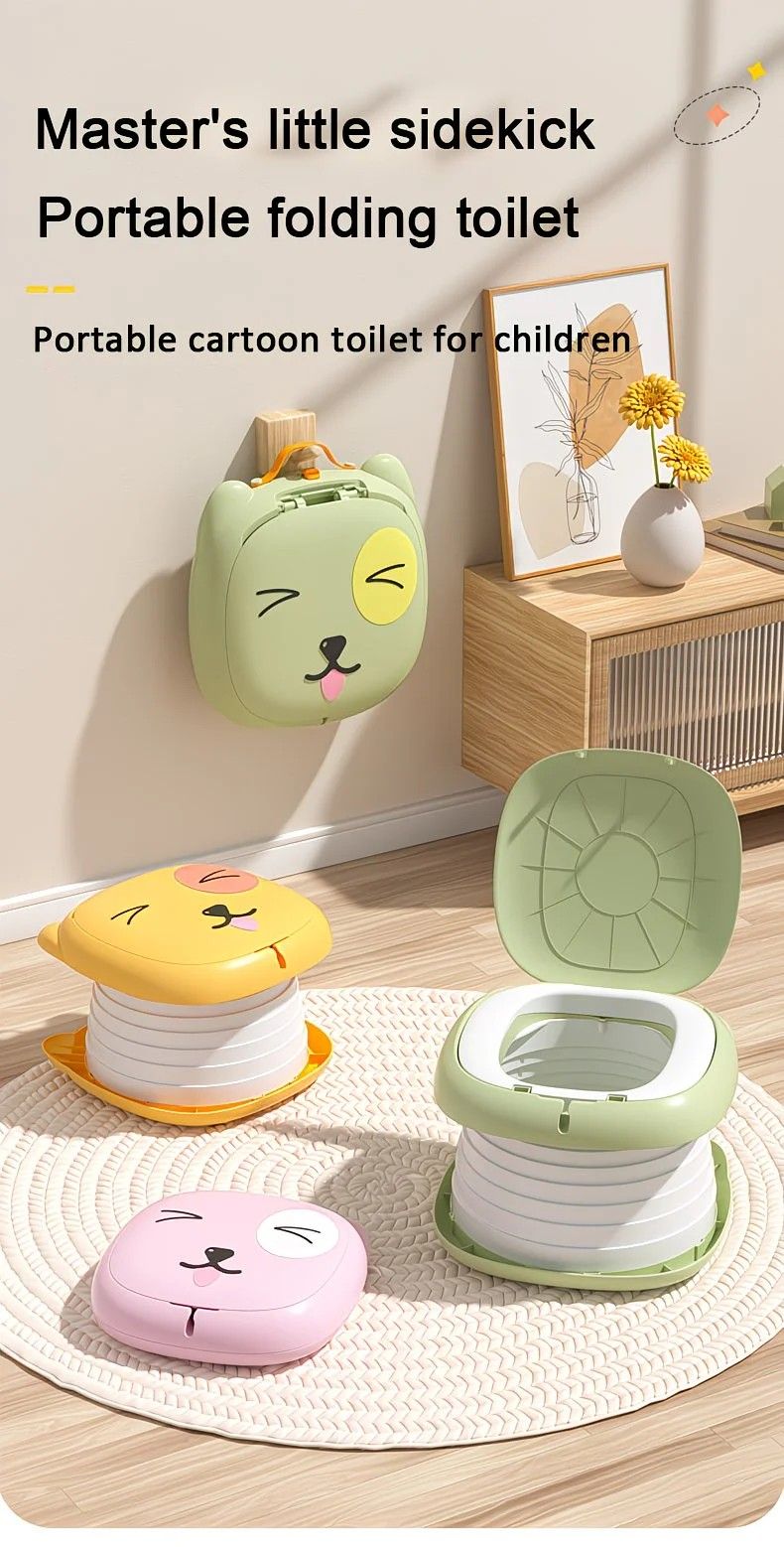 Car Folding Potty, cute cartoon design, folds in seconds for easy carrying, widened seat ring for comfort and stability, suitable for both home and travel.(YELLOW)