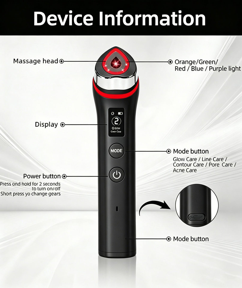 Beauty Device: Red and Blue Light, Home Use, Portable, Vibrating, Multi-Functional, with Voice Guidance, 5-Color Light Therapy, Eye Massage, Eye Care Device/"Upgrade" black beauty introducer