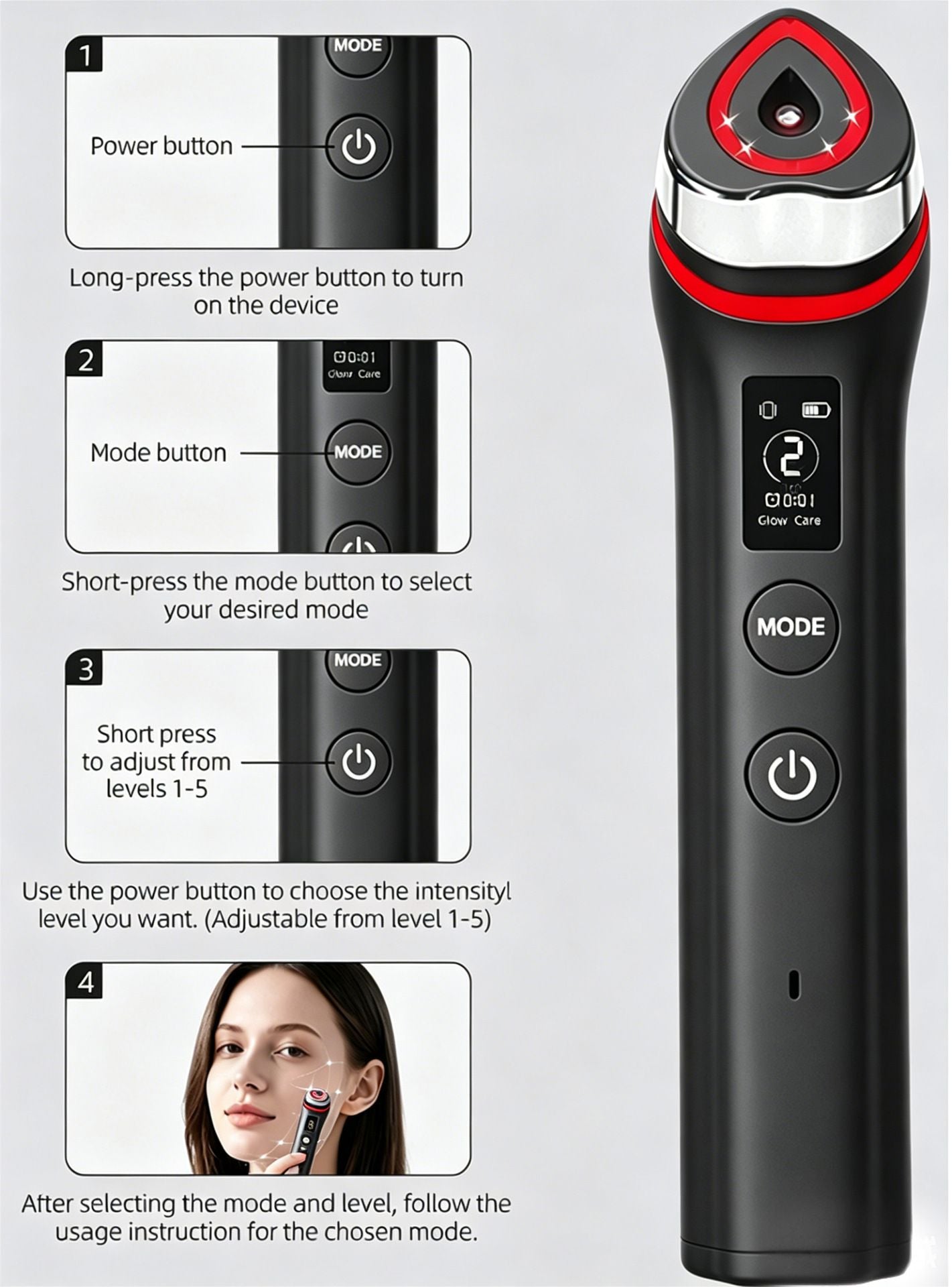 Beauty Device: Red and Blue Light, Home Use, Portable, Vibrating, Multi-Functional, with Voice Guidance, 5-Color Light Therapy, Eye Massage, Eye Care Device/"Upgrade" black beauty introducer