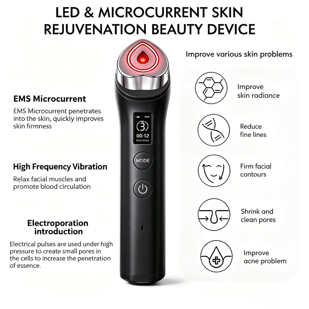 Beauty Device: Red and Blue Light, Home Use, Portable, Vibrating, Multi-Functional, with Voice Guidance, 5-Color Light Therapy, Eye Massage, Eye Care Device/"Upgrade" black beauty introducer