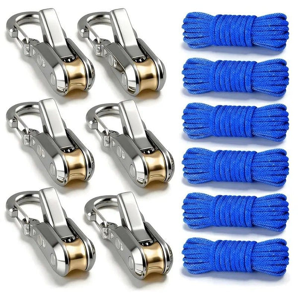 12-Piece Outdoor Tent Guyline Tensioner Kit, Dual-Row Buckle Brass Roller, Rebound Self-Locking Sturdy Windproof