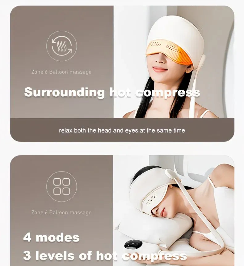 6-Zone Airbag Heat Therapy Head & Eye Massager: Precise Kneading Relaxes Neck and Head, Three-Level Constant Warmth Aids Sleep, Four Modes Switch Freely