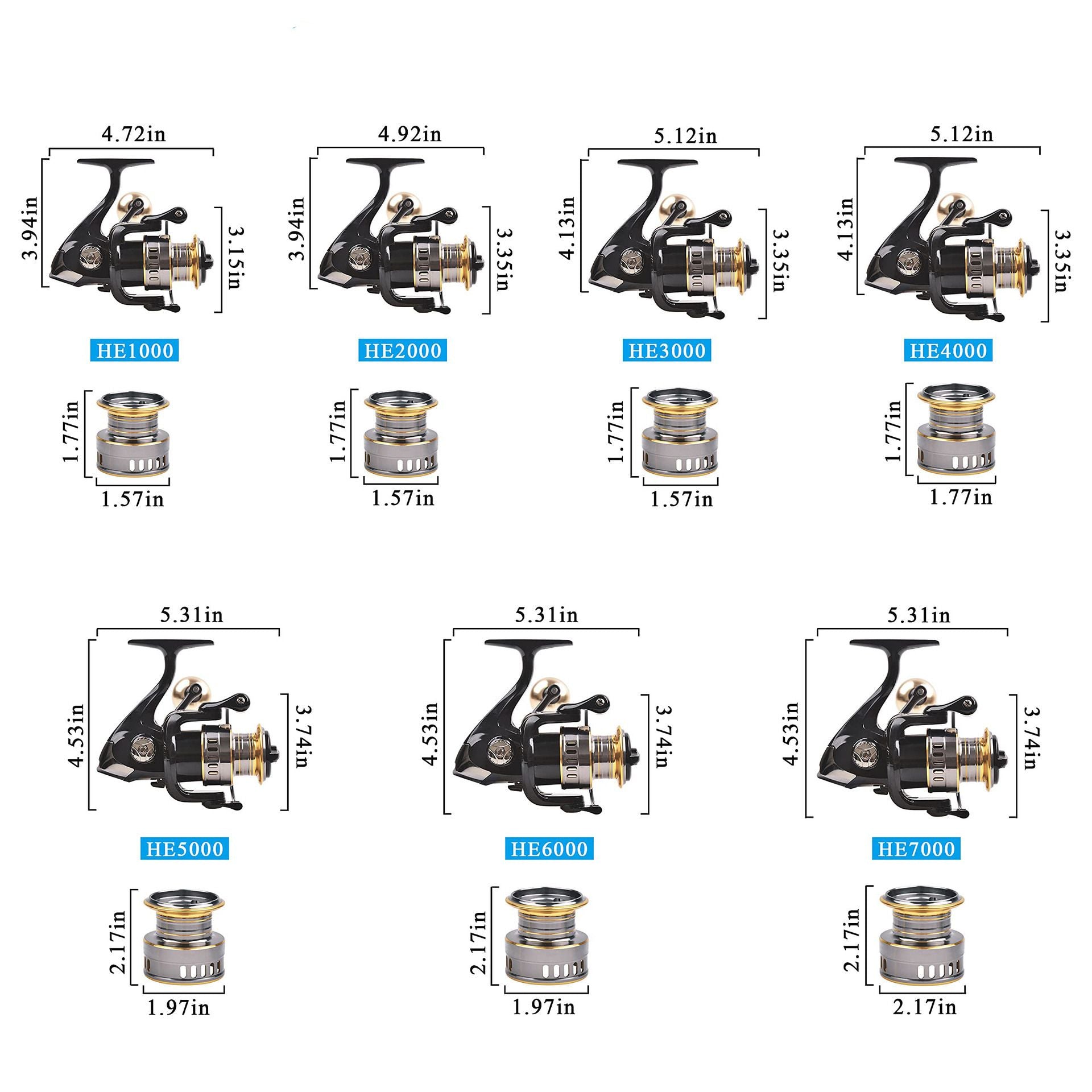 Spinning Reel Fishing Reel, Metal Spool, Metal Handle, 5.2:1 Gear Ratio, 10KG Drag, Smooth and Sensitive Line Output, Left/Right Hand Interchangeable, Rotating Fishing Reel, Suitable for Freshwater and Saltwater(HE2000)