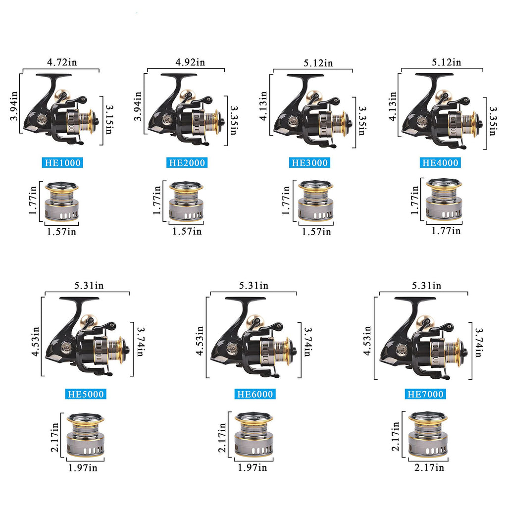 Spinning Reel Fishing Reel, Metal Spool, Metal Handle, 5.2:1 Gear Ratio, 10KG Drag, Smooth and Sensitive Line Output, Left/Right Hand Interchangeable, Rotating Fishing Reel, Suitable for Freshwater and Saltwater(HE6000)