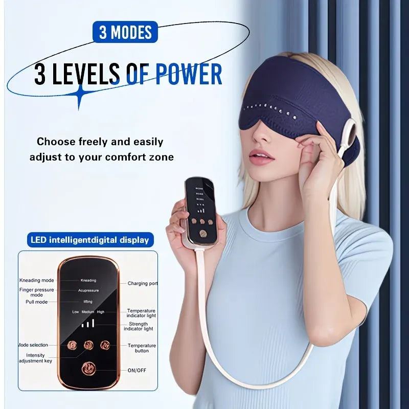 6D Airbag Heat Therapy Head & Eye Massager: Three-Level Constant Warmth Aids Sleep, Multi-Mode Simulated Hand Kneading, Low Noise with Light-Blocking Design, Suitable for the Whole Family