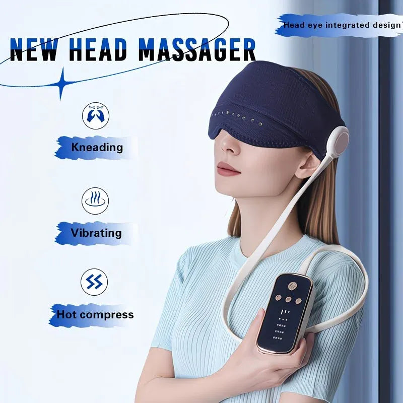 6D Airbag Heat Therapy Head & Eye Massager: Three-Level Constant Warmth Aids Sleep, Multi-Mode Simulated Hand Kneading, Low Noise with Light-Blocking Design, Suitable for the Whole Family