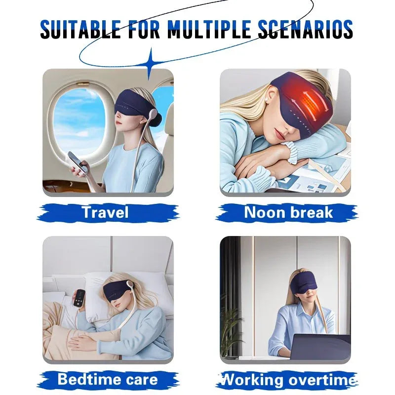 6D Airbag Heat Therapy Head & Eye Massager: Three-Level Constant Warmth Aids Sleep, Multi-Mode Simulated Hand Kneading, Low Noise with Light-Blocking Design, Suitable for the Whole Family