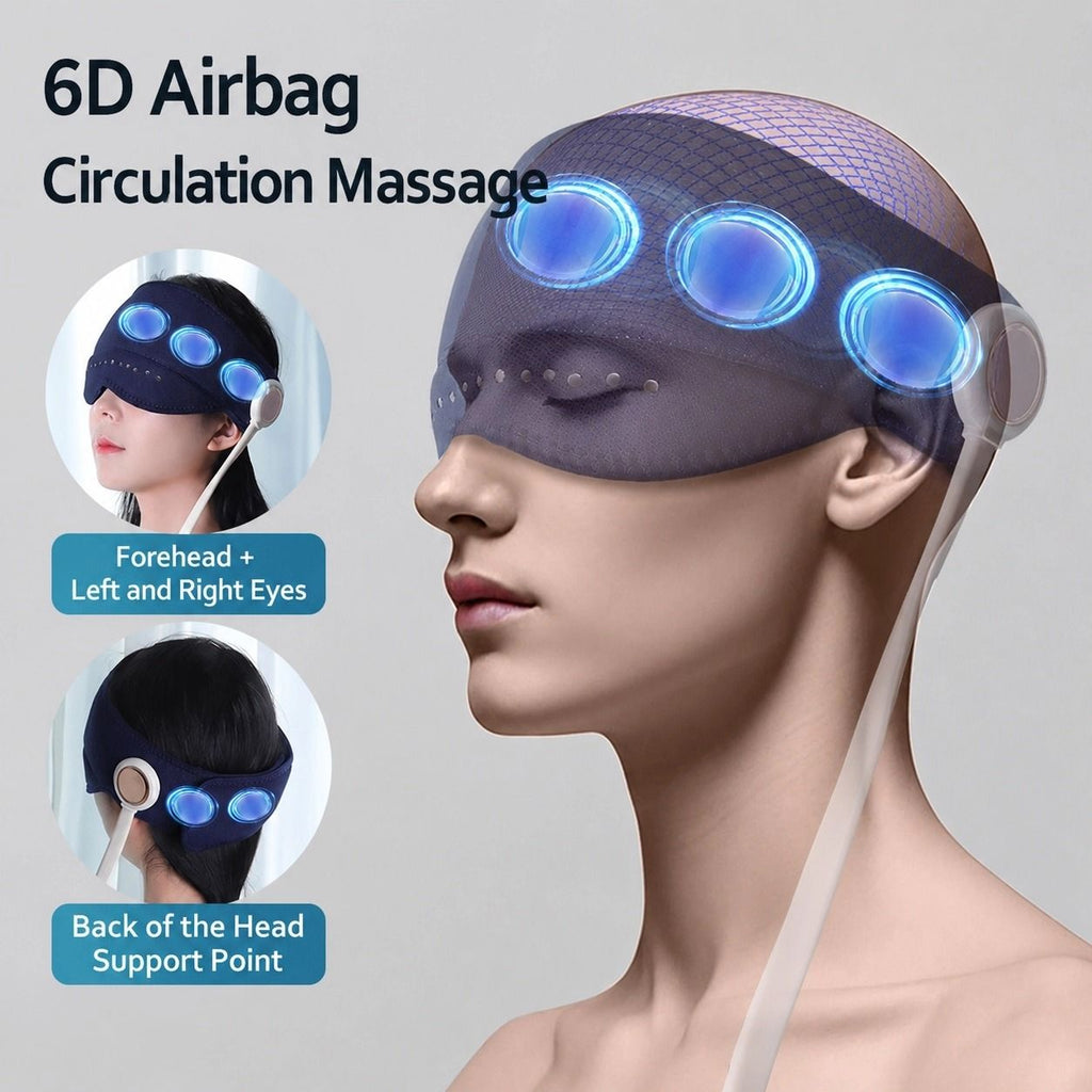 6D Airbag Heat Therapy Head & Eye Massager: Three-Level Constant Warmth Aids Sleep, Multi-Mode Simulated Hand Kneading, Low Noise with Light-Blocking Design, Suitable for the Whole Family