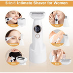 5, in Body, Eyebrows Bikini Line Intimate Trimmer, 1 Electric Shaver for Women, IPX7 Waterproof Bikini Trimmer with USB Charging Station for Face