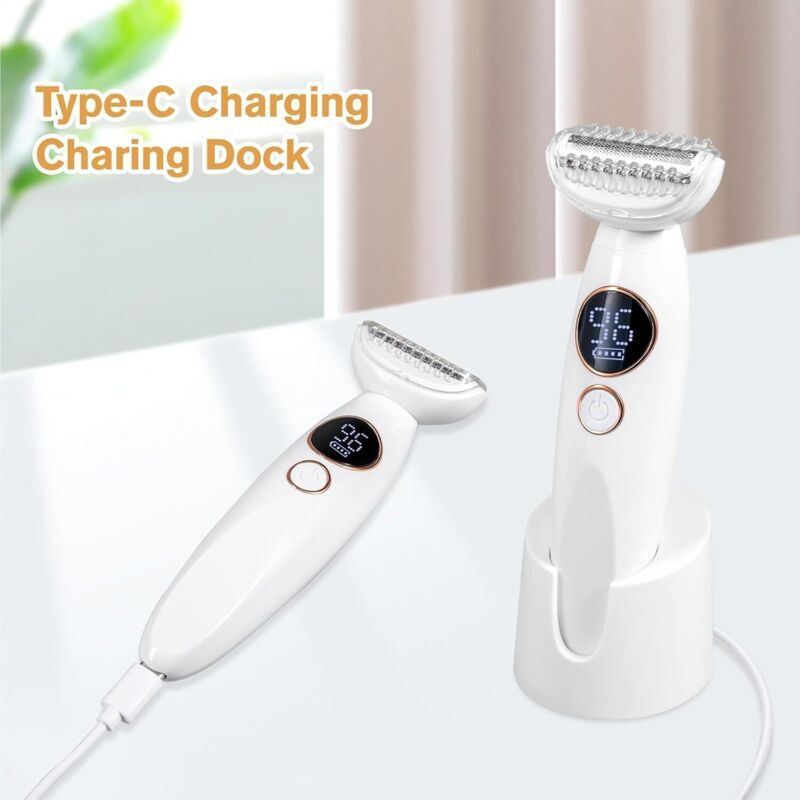 5, in Body, Eyebrows Bikini Line Intimate Trimmer, 1 Electric Shaver for Women, IPX7 Waterproof Bikini Trimmer with USB Charging Station for Face